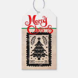 Custom Retro Paper Briefmarke Merry Christmas Tree Geschenkanhänger