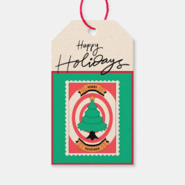 Custom Retro Paper Briefmarke mit Green Christmas  Geschenkanhänger
