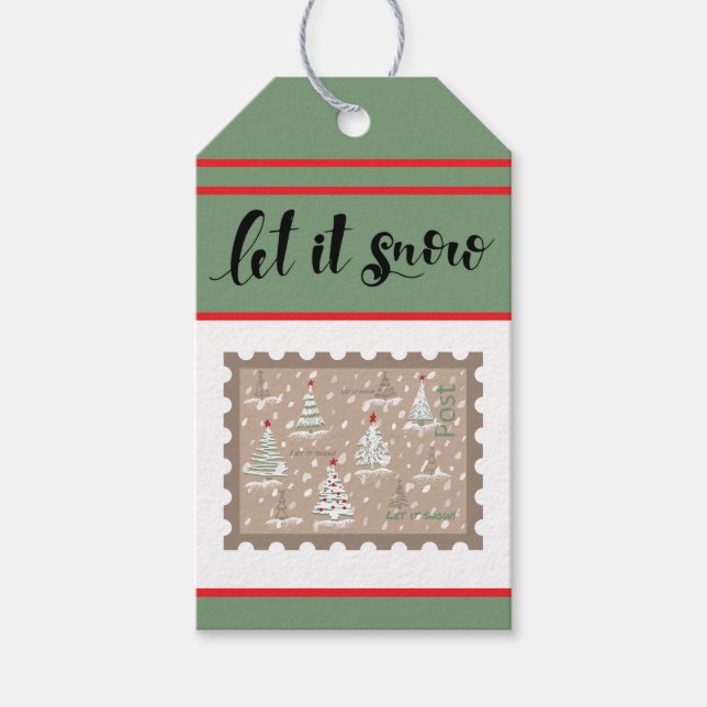 Custom Retro Paper Briefmarke mit Snowy Christmas  Geschenkanhänger (Vorderseite)