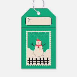 Custom Retro Paper Briefmarke Snowman Zaun Geschenkanhänger