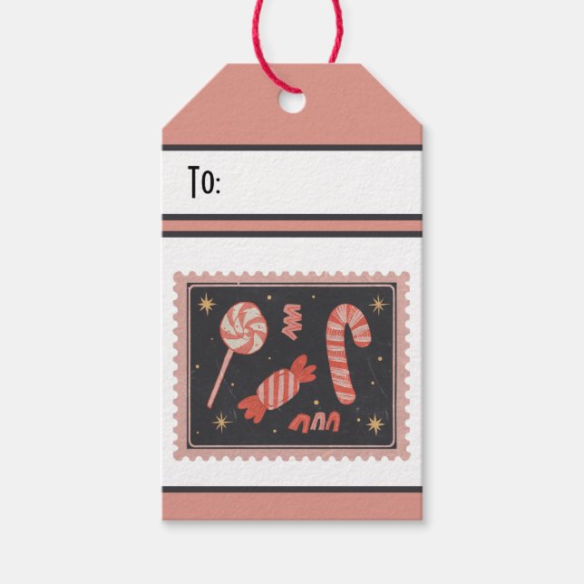 Custom Retro Paper Briefmarke Weihnachtsfest Candy Geschenkanhänger (Vorderseite)