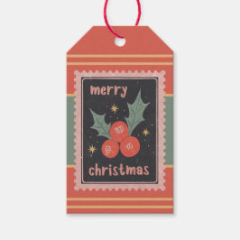 Custom Retro Paper Briefmarken Christmas Holly Ber Geschenkanhänger