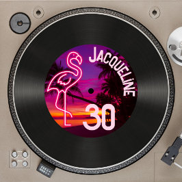 Custom Retro Record Neon Flamingo 30. Geburtstag Einladung
