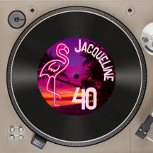Custom Retro Record Neon Flamingo 40. Geburtstag