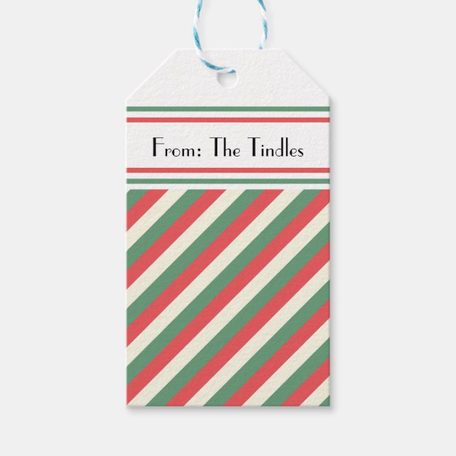Custom Retro Red Green Vertikal Strip Weihnachten Geschenkanhänger (Vorderseite)
