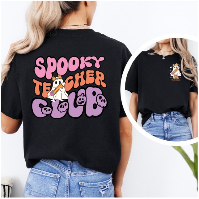 Custom Retro Spooky Ghost Teacher Club T-Shirt (Von Creator hochgeladen)