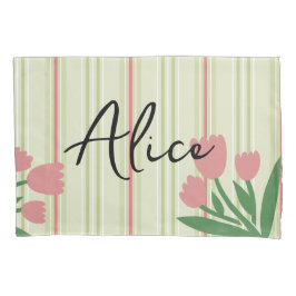 Custom retro stripes and floral green pink girly kissenbezug