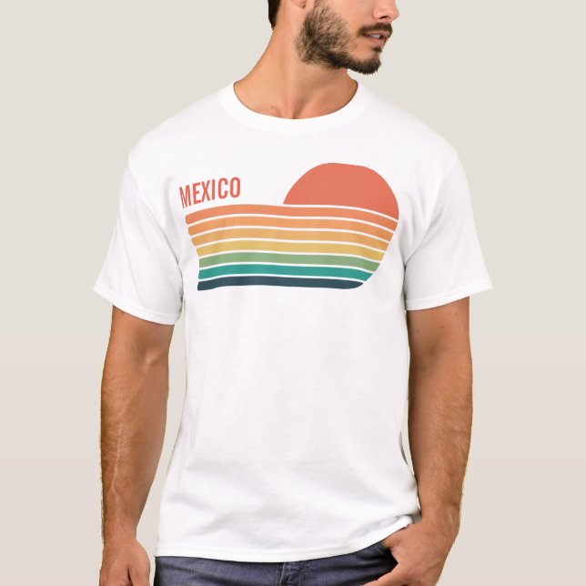 Custom Retro Sunset Mexiko Urlaub T-Shirt (Vorderseite)