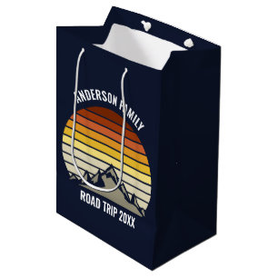Custom Retro Sunset Mountain Navy Blue Mittlere Geschenktüte