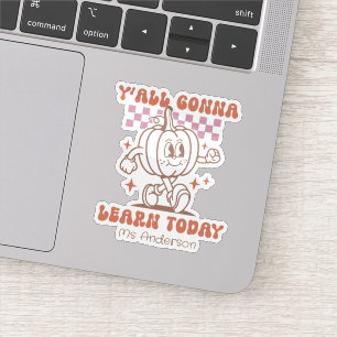 Custom Retro Teacher Pumpkin & Quote Aufkleber