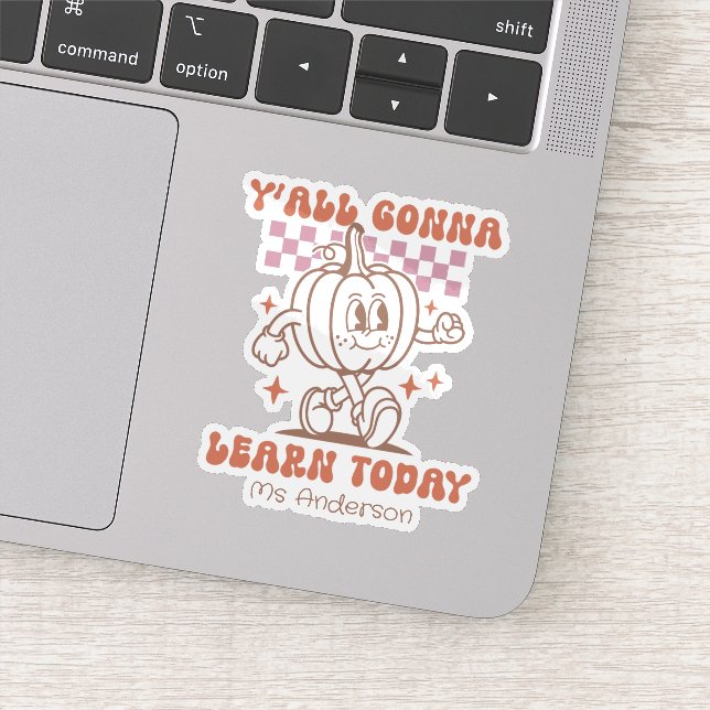 Custom Retro Teacher Pumpkin & Quote Aufkleber (Detail)