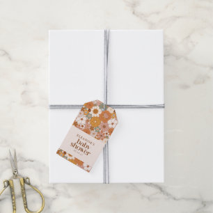 Custom Retro Terracotta Boho Floral Baby Dusche Geschenkanhänger