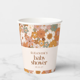 Custom Retro Terracotta Boho Floral Baby Dusche Pappbecher