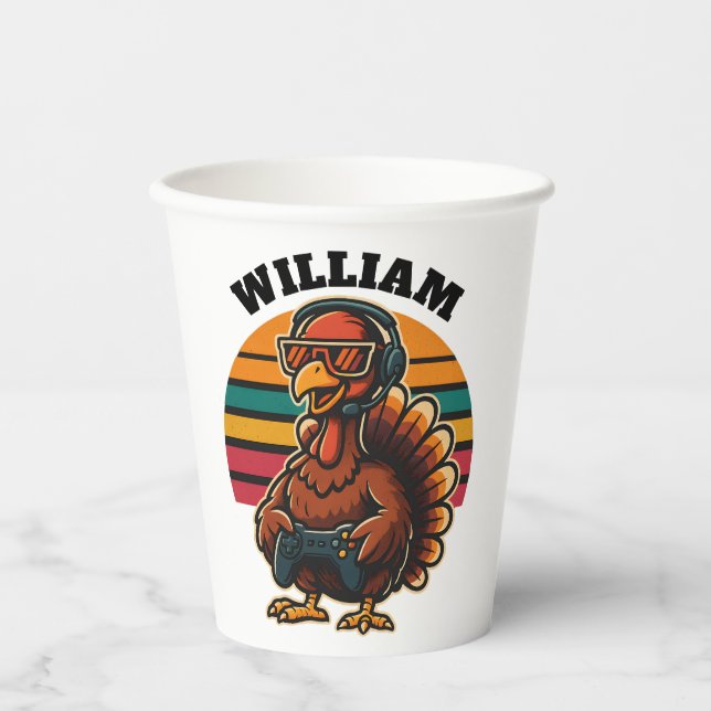 Custom Retro Thanksgiving Turkey Gamer Pappbecher (Vorderseite)