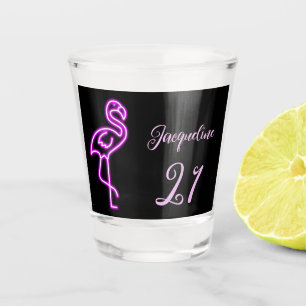 Custom Retro Tropical Neon Flamingo 21. Geburtstag Schnapsglas