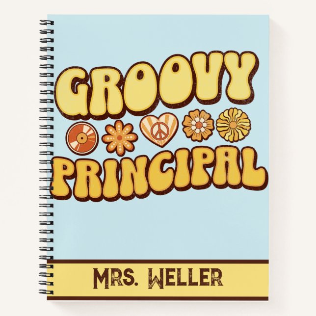 Custom Retro Vintag Groovy Principal Blume Power Notizbuch (Vorderseite)