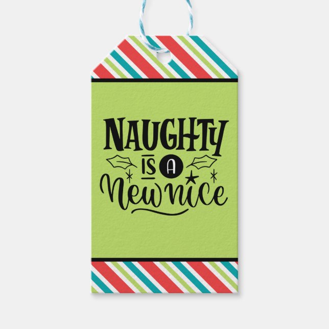 Custom Retro Weihnachten "Naughty is a New Nice" Geschenkanhänger (Vorderseite)
