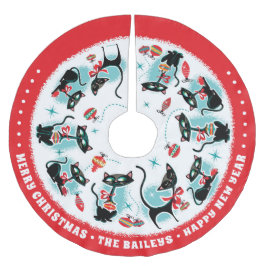 Custom Retro Weihnachtskatzen Polyester Weihnachtsbaumdecke