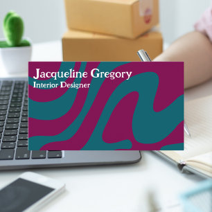 Custom Retro Zebra Streifen Wavy Lines Magenta Aqu Visitenkarte