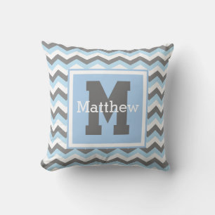 Custom Rey Baby Blue White Zickzack Monogram Name Kissen