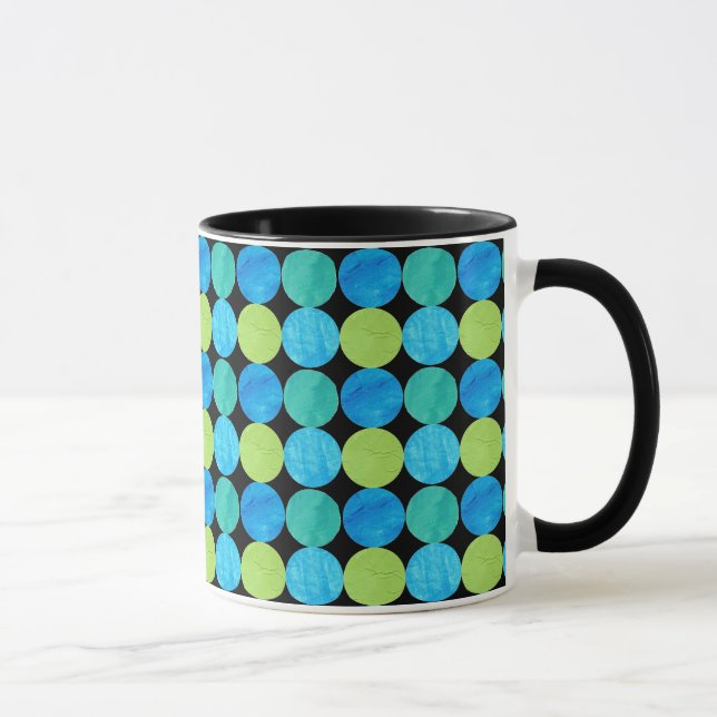Custom Ringer Tasse: Blue Moons on Grid Pattern Tasse (Rechts)