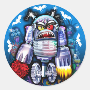 Custom Robo Monster Halloween Sticker. Runder Aufkleber