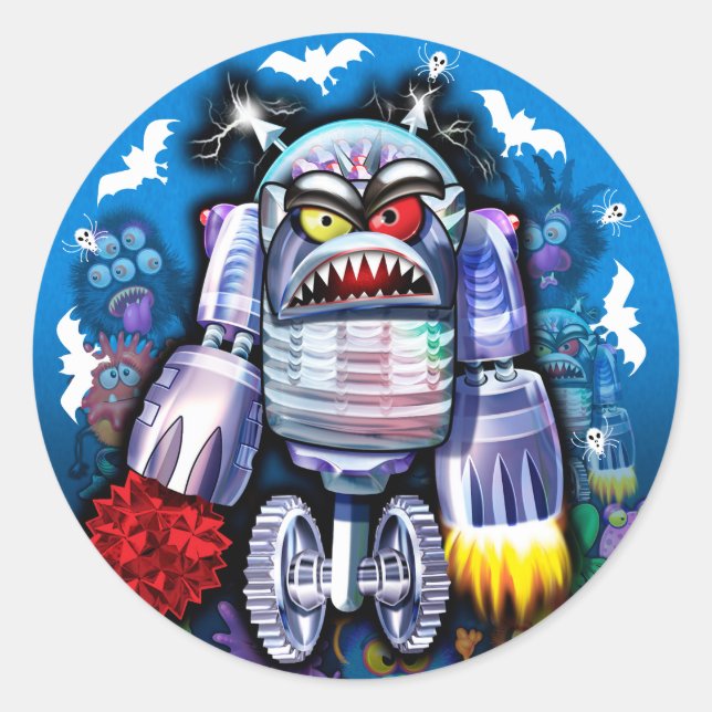 Custom Robo Monster Halloween Sticker. Runder Aufkleber (Vorderseite)