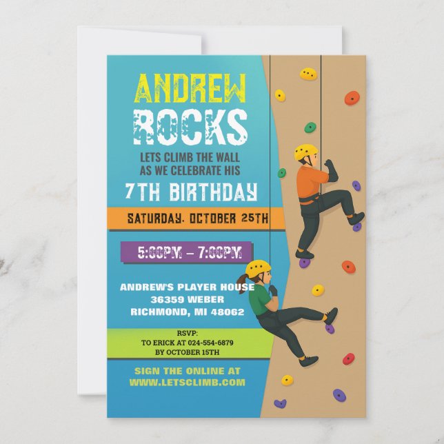 Custom Rock Climbing Birthday Party Invitation Einladung (Vorderseite)