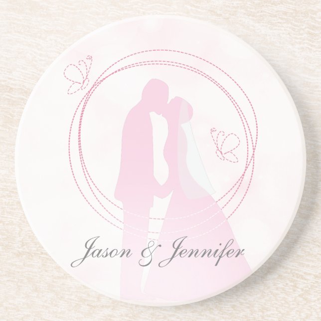 Custom Romantic Dreamy Pink Wedding Couple Drink C Getränkeuntersetzer (Vorne)
