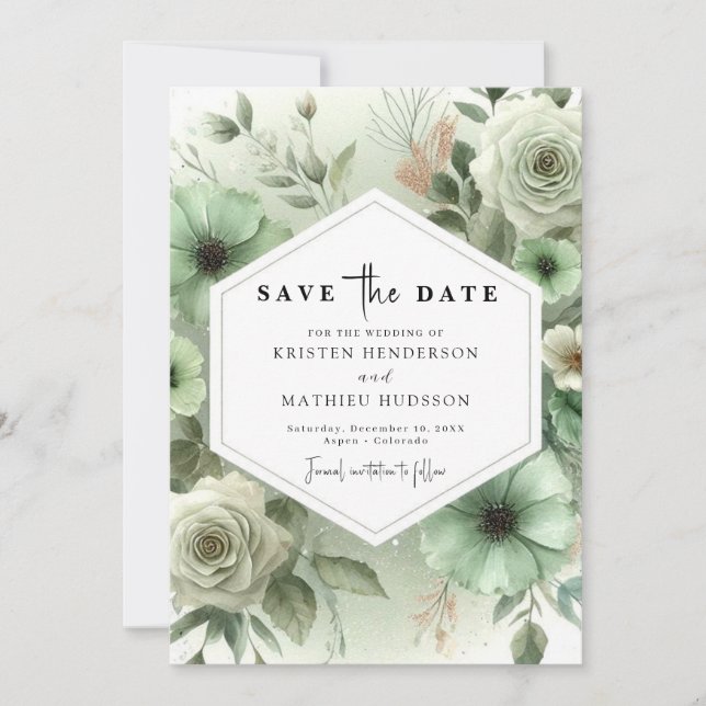 Custom Romantic Typografy Sage Green Wedding Save The Date (Vorderseite)