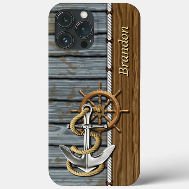 Custom Rope Wheel Nautical Anchor Holzmuster Case-Mate iPhone Hülle (Rückseite)