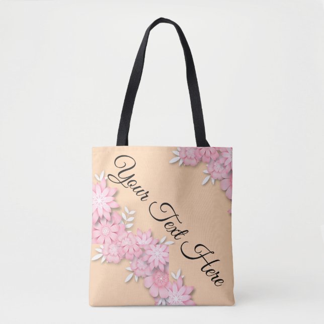 Custom Rosa Floral Totbeutel - Personalisierter Te (Vorderseite)