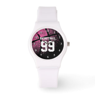 Custom rosa Girls Basketball-Jersey-Nummer Armbanduhr