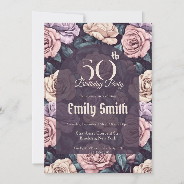 Custom Rose Accent Adult Birthday Einladung (Vorderseite)