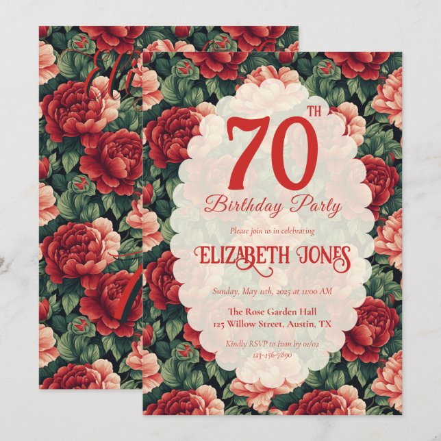 Custom Rose Floral Happy Birthday Einladung (Vorne/Hinten)