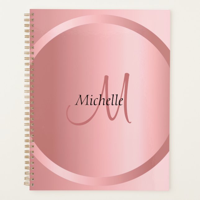 Custom Rose Gold Elegante Monogram Modern Planer (Vorderseite)