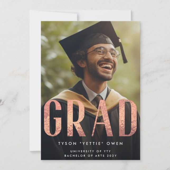 Custom Rose Gold Foil Nick Name GRAD Foto Ankündigung (Vorderseite)