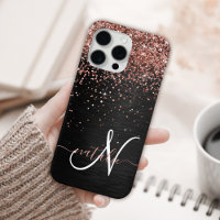 Custom Rose Gold Glitzer Black Sparkone Monogram