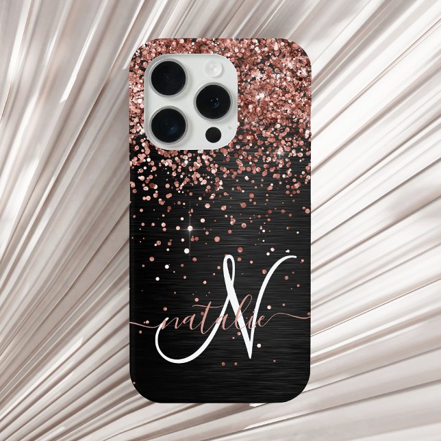 Custom Rose Gold Glitzer Black Sparkone Monogram Case-Mate iPhone Hülle (Von Creator hochgeladen)