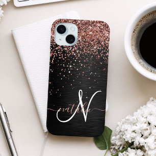 Custom Rose Gold Glitzer Black Sparkone Monogram Case-Mate iPhone Hülle