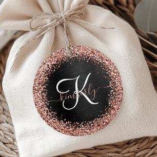 Custom Rose Gold Glitzer Black Sparkone Monogram Geschenkanhänger