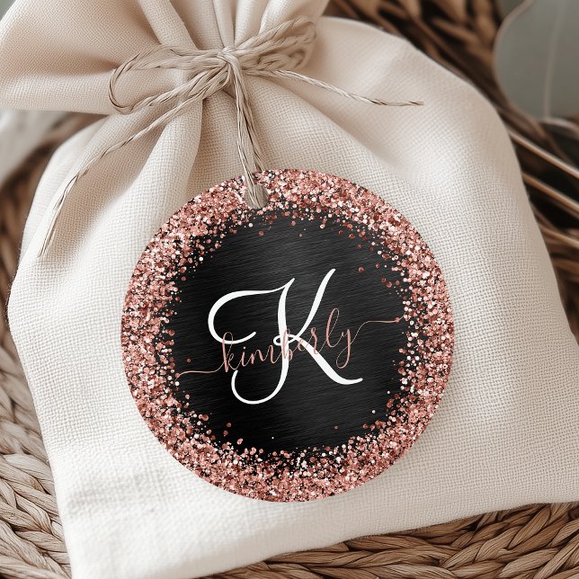 Custom Rose Gold Glitzer Black Sparkone Monogram Geschenkanhänger (Von Creator hochgeladen)