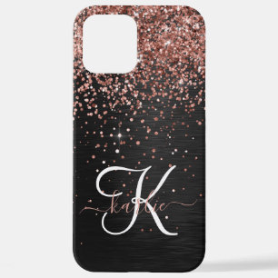Custom Rose Gold Glitzer Black Sparkone Monogram iPhone 12 Pro Max Hülle