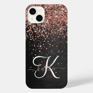 Custom Rose Gold Glitzer Black Sparkone Monogram iPhone 14 Plus Hülle