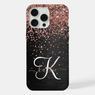 Custom Rose Gold Glitzer Black Sparkone Monogram iPhone 15 Pro Max Hülle