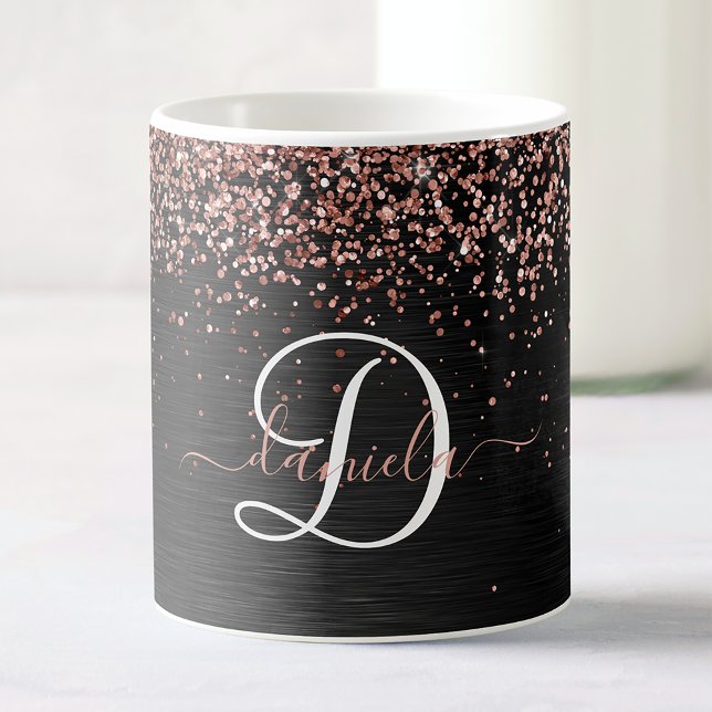 Custom Rose Gold Glitzer Black Sparkone Monogram Kaffeetasse (Von Creator hochgeladen)