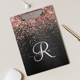 Custom Rose Gold Glitzer Black Sparkone Monogram Klemmbrett