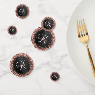 Custom Rose Gold Glitzer Black Sparkone Monogram Konfetti