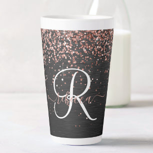 Custom Rose Gold Glitzer Black Sparkone Monogram Milchtasse