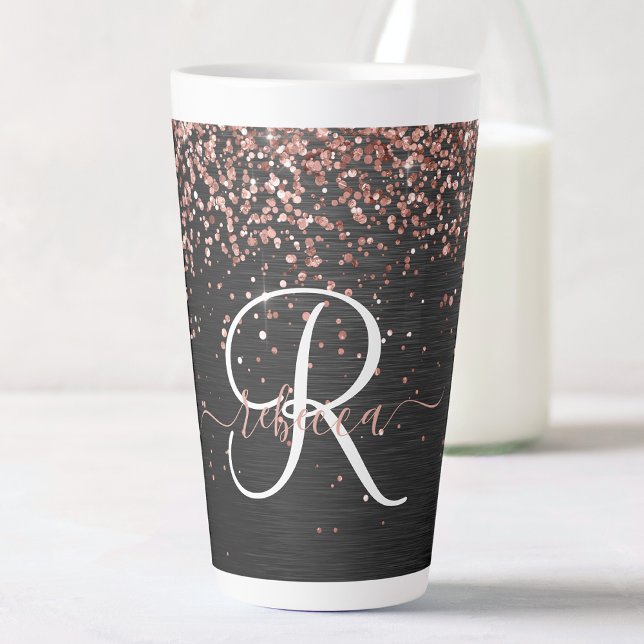 Custom Rose Gold Glitzer Black Sparkone Monogram Milchtasse (Von Creator hochgeladen)